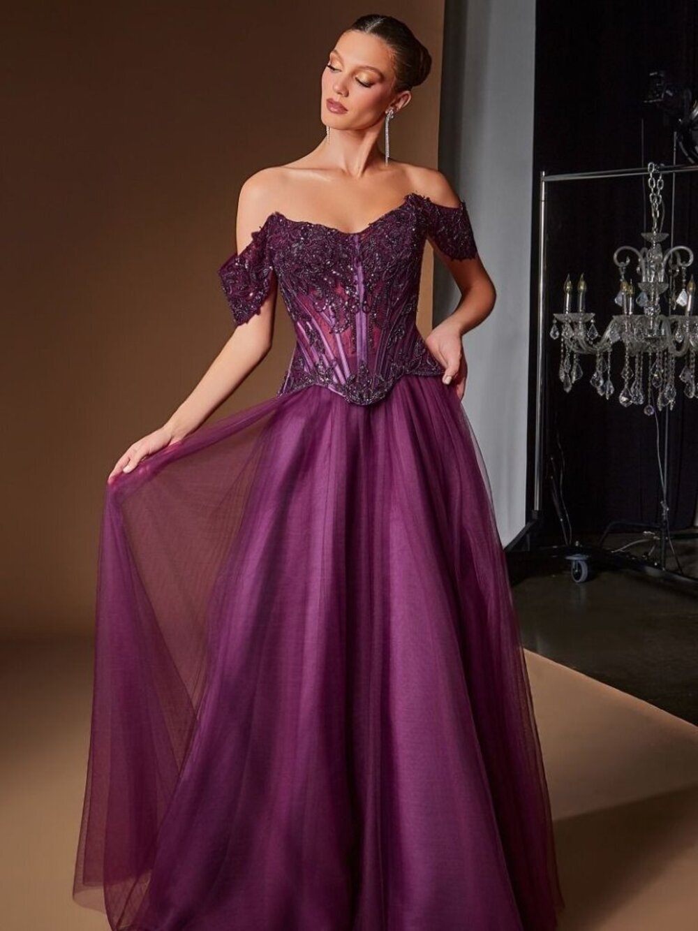 eggplant formal dress Cinderella | Dresses | New Off The Shoulder Aline Evening W Beaded Corset Bodice Cd657 Fable